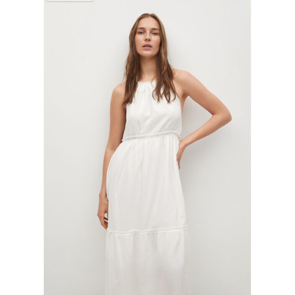 Mango Textured Backless Midi Halter Neck Dress In White Size 6 US